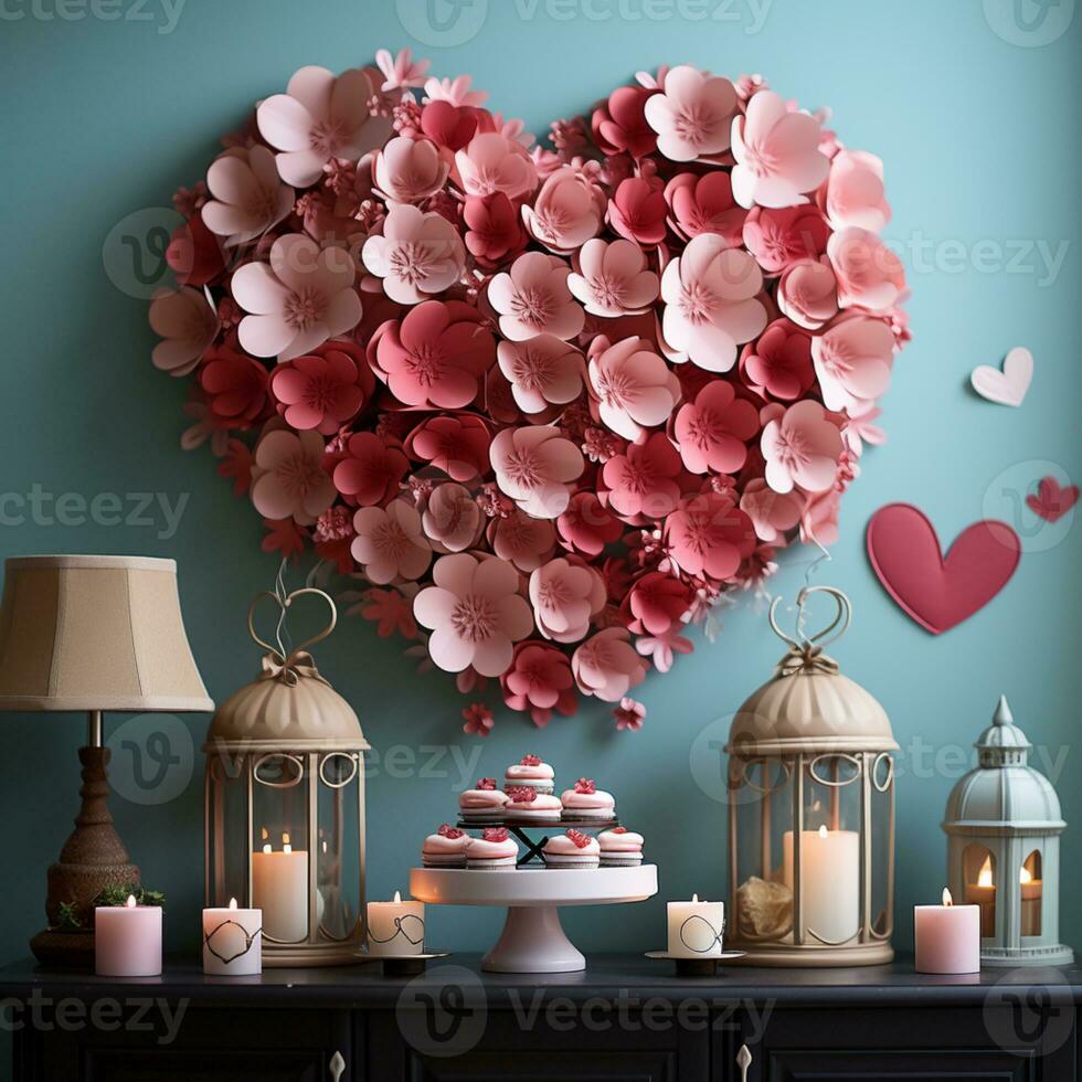 AI generated Postcard. The background of love is pink. Festive illustration. Beautiful red abstract background. Banner template. photo