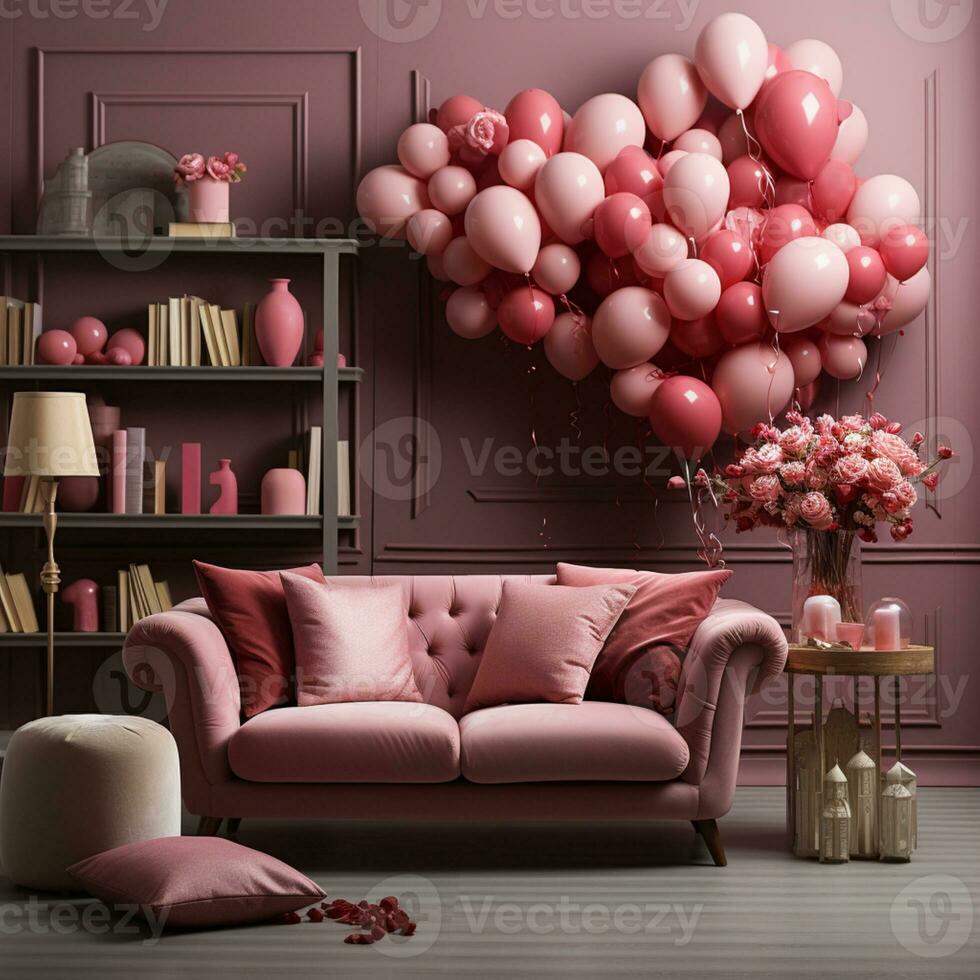 AI generated Postcard. The background of love is pink. Festive illustration. Beautiful red abstract background. Banner template. photo