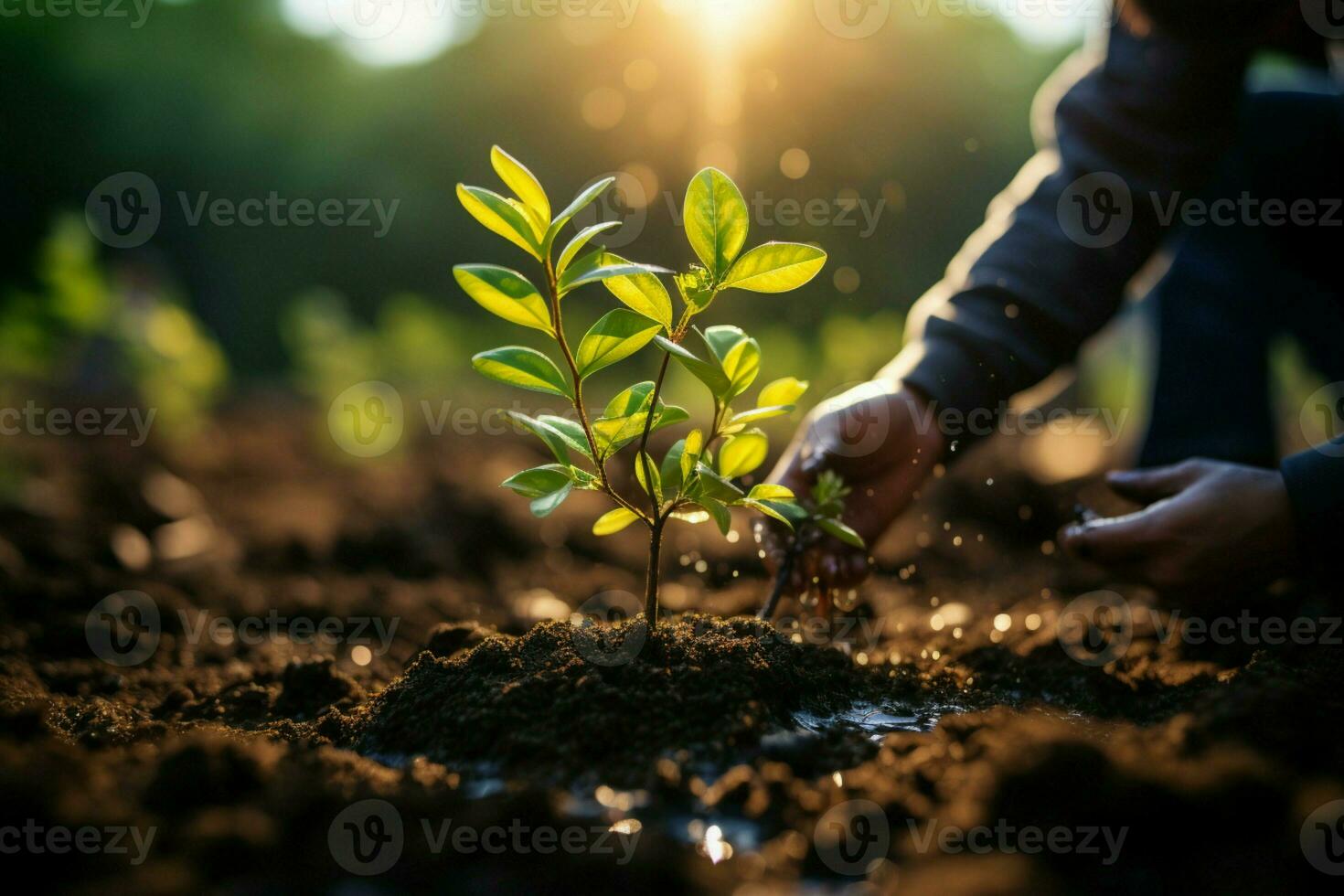 AI generated Climate action Planting a new tree to combat and mitigate climate change AI Generated photo