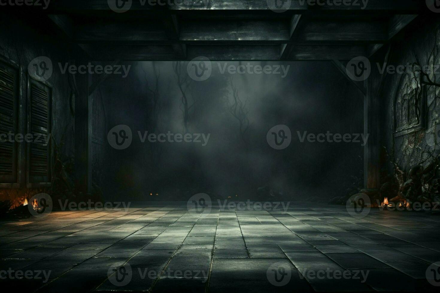 AI generated Spooky scene Mysterious Halloween atmosphere with chilling wooden planks backdrop AI Generated photo