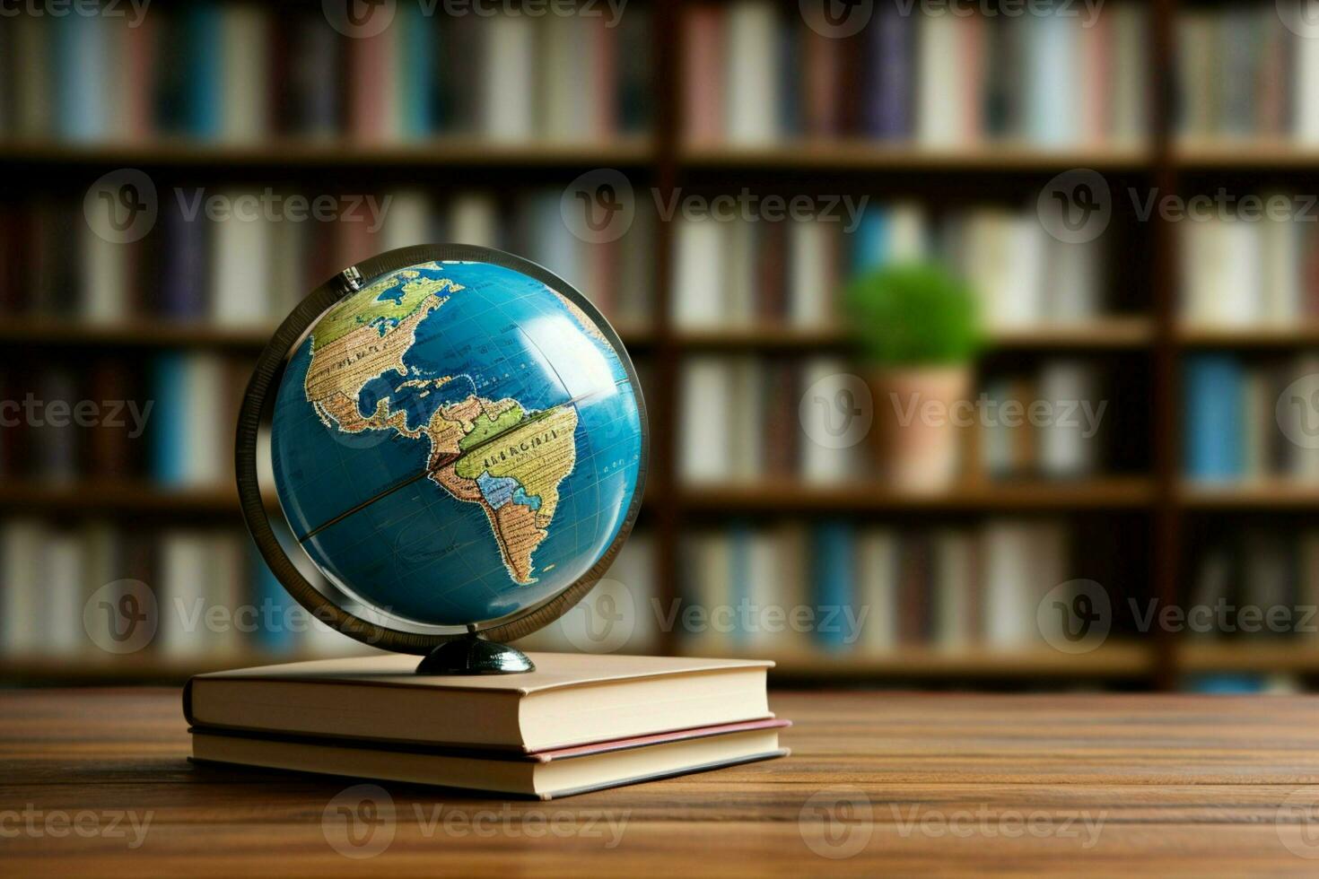 ai generado globo y libros un símbolo de global conocimiento y educación ai generado foto