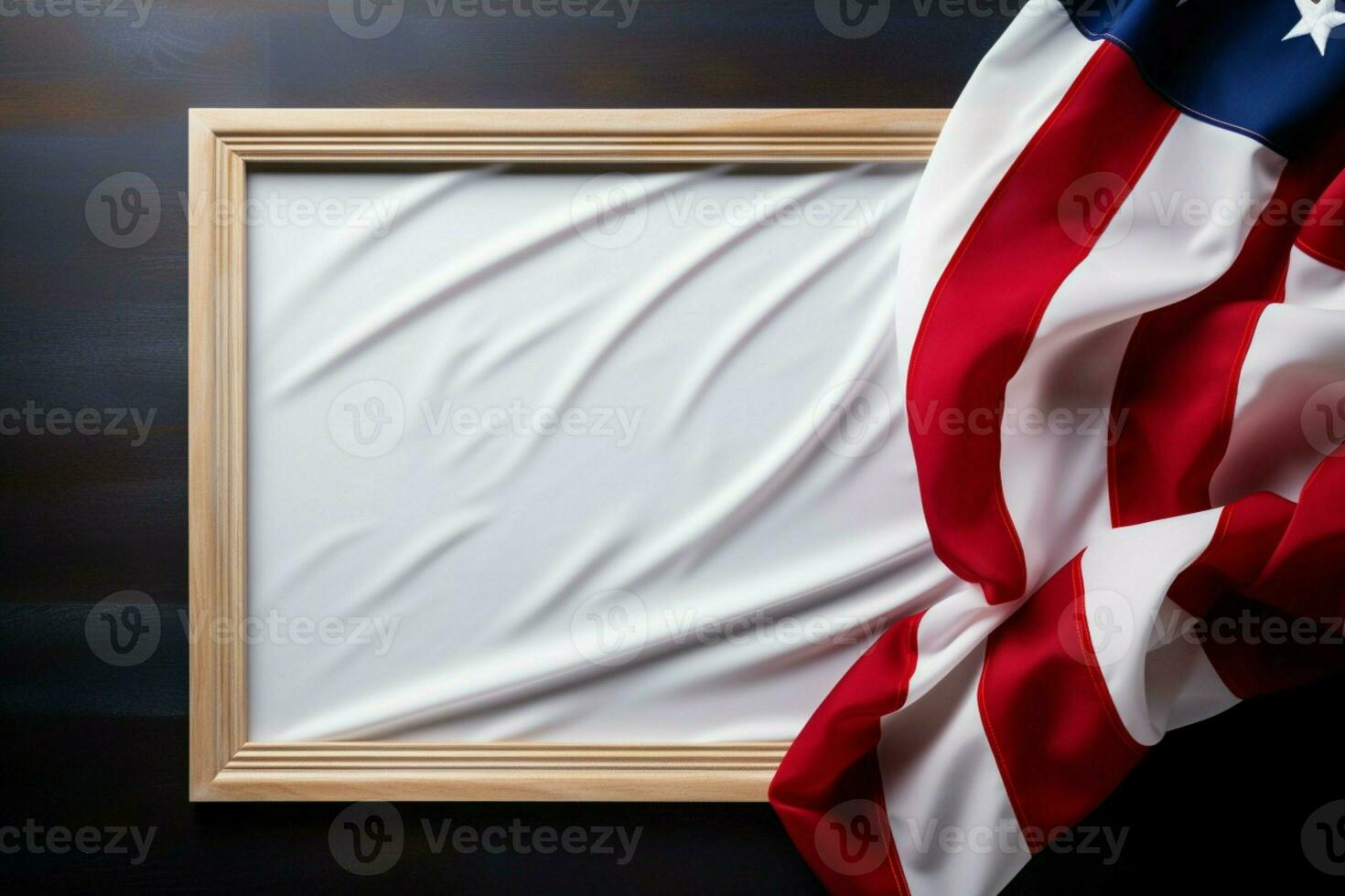 AI generated Symbolic imagery American flag with an empty frame on white photo