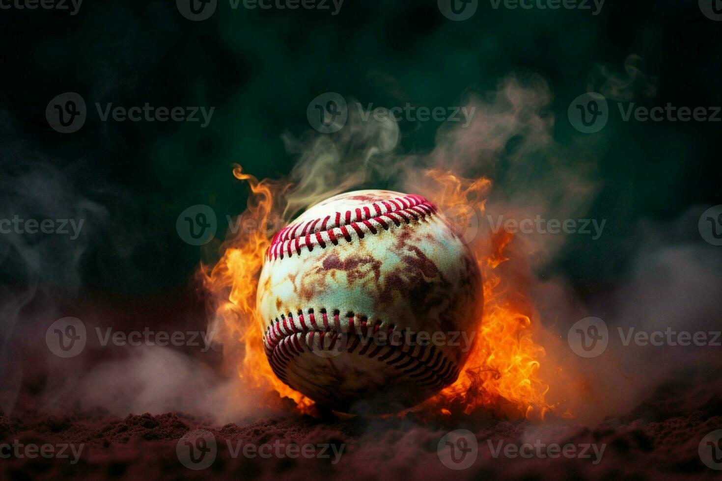 AI generated Dramatic flair Colorful baseball pops against a smoky and mysterious setting photo