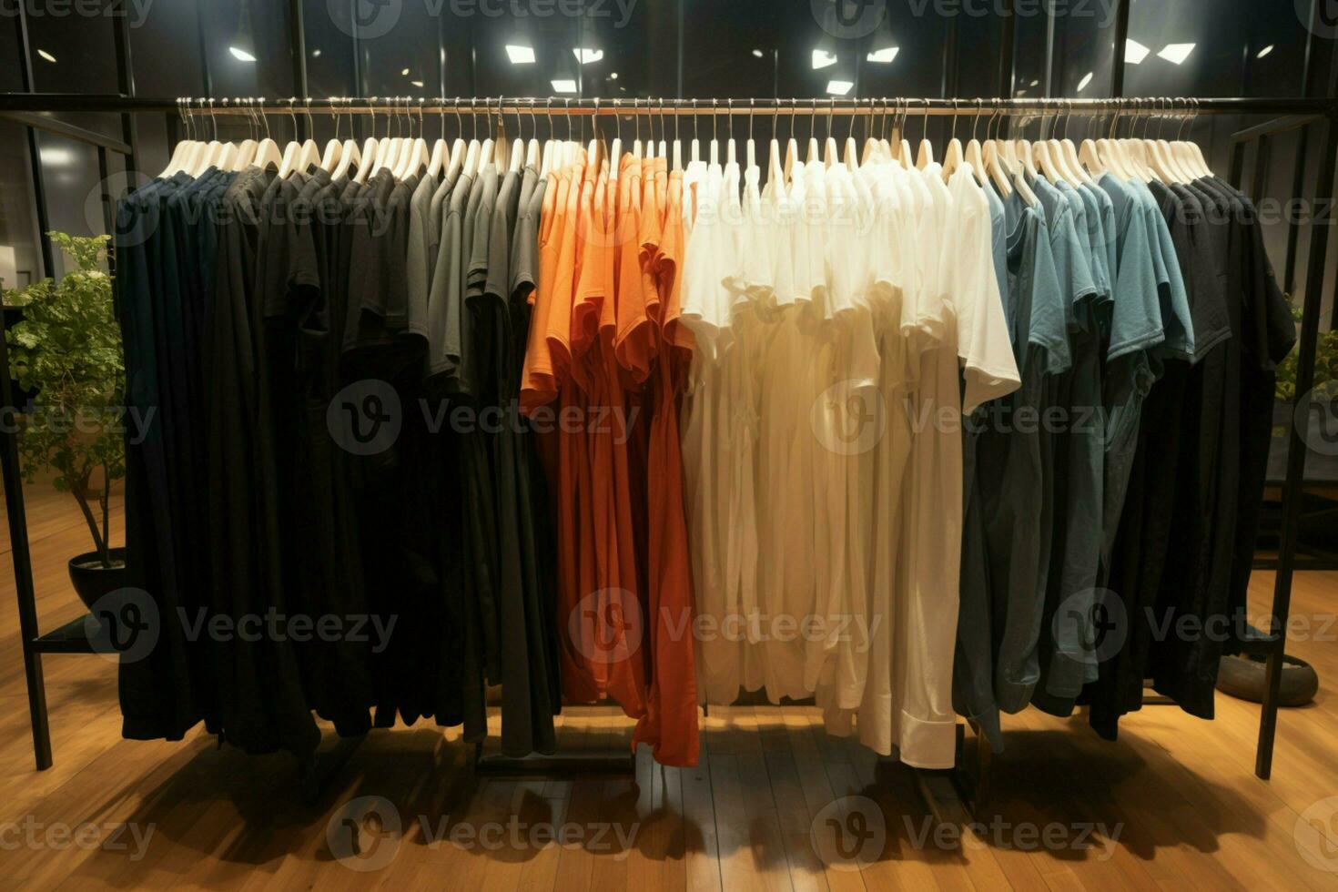 AI generated Fashion display hanging clothes attractively showcased and available for purchase photo