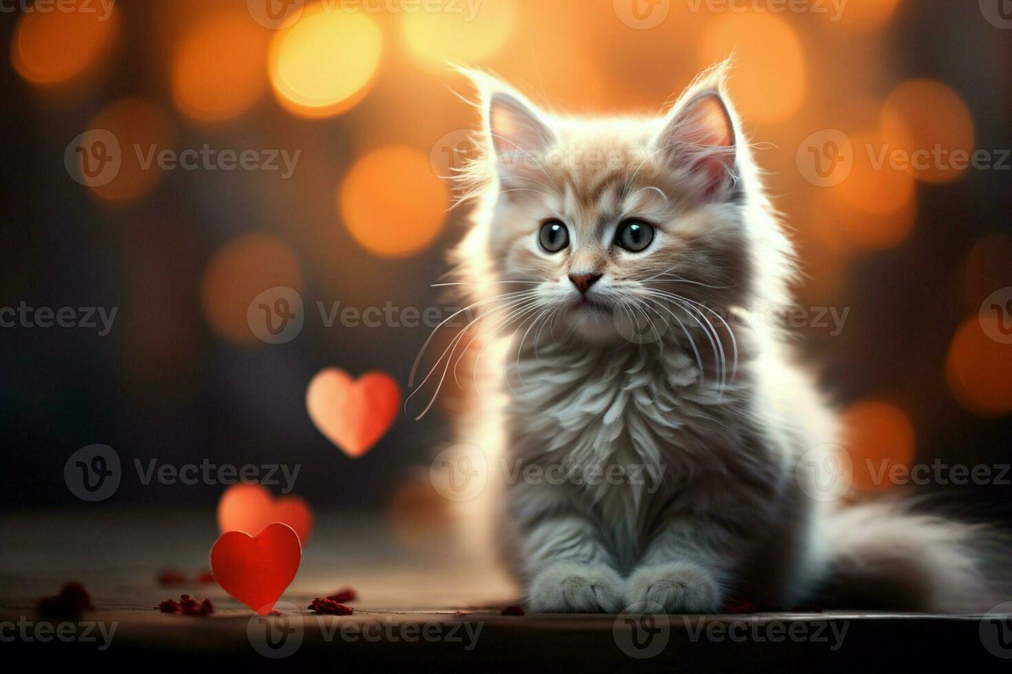 ai generado cariñoso gatito linda gatito con un corazón extensión calor y alegría ai generado foto