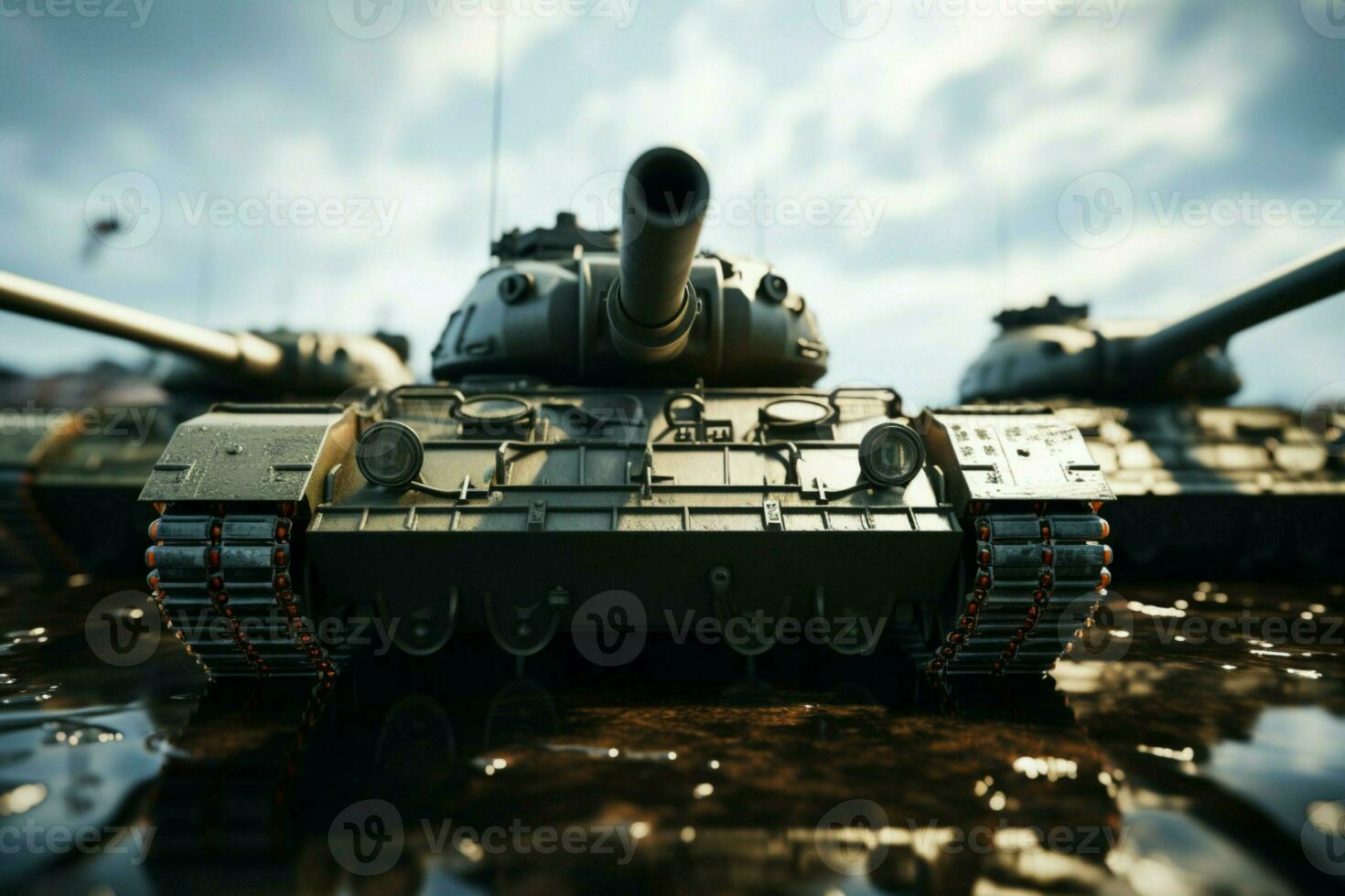 AI generated Sharp focus on tank guns with a blurred background scene photo
