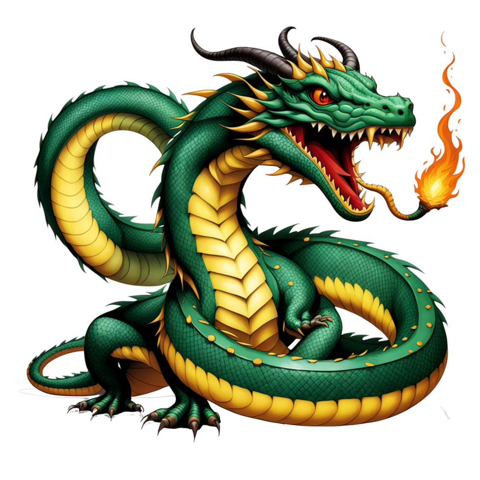 AI generated a green dragon with sharp fangs png