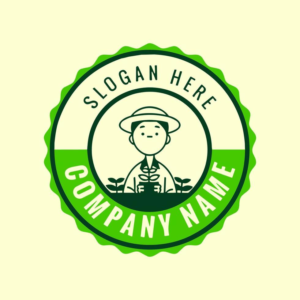 Farm logo. Template with farm landscape. Vector illustration.