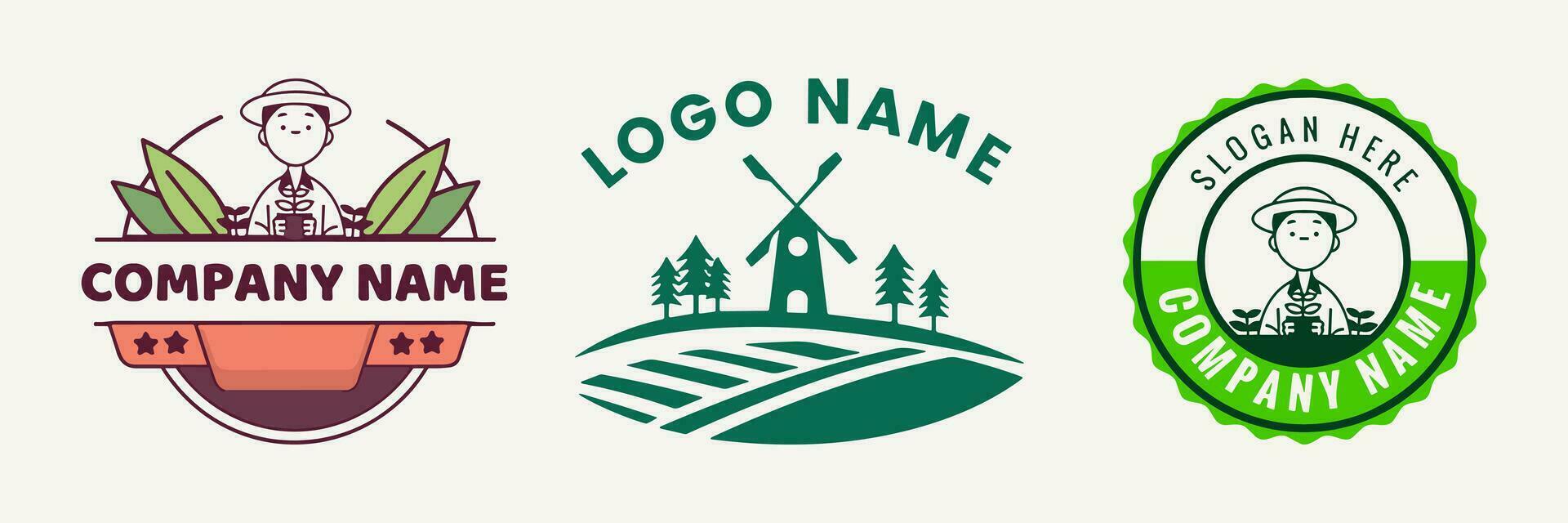 Farm logo. Template with farm landscape. Vector illustration.