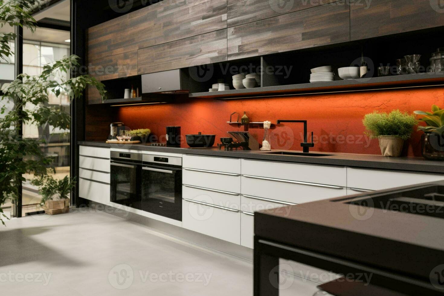 ai generado elegante culinario espacio un vislumbrar dentro un moderno cocina un Perfecto mezcla de formar y función ai generado foto