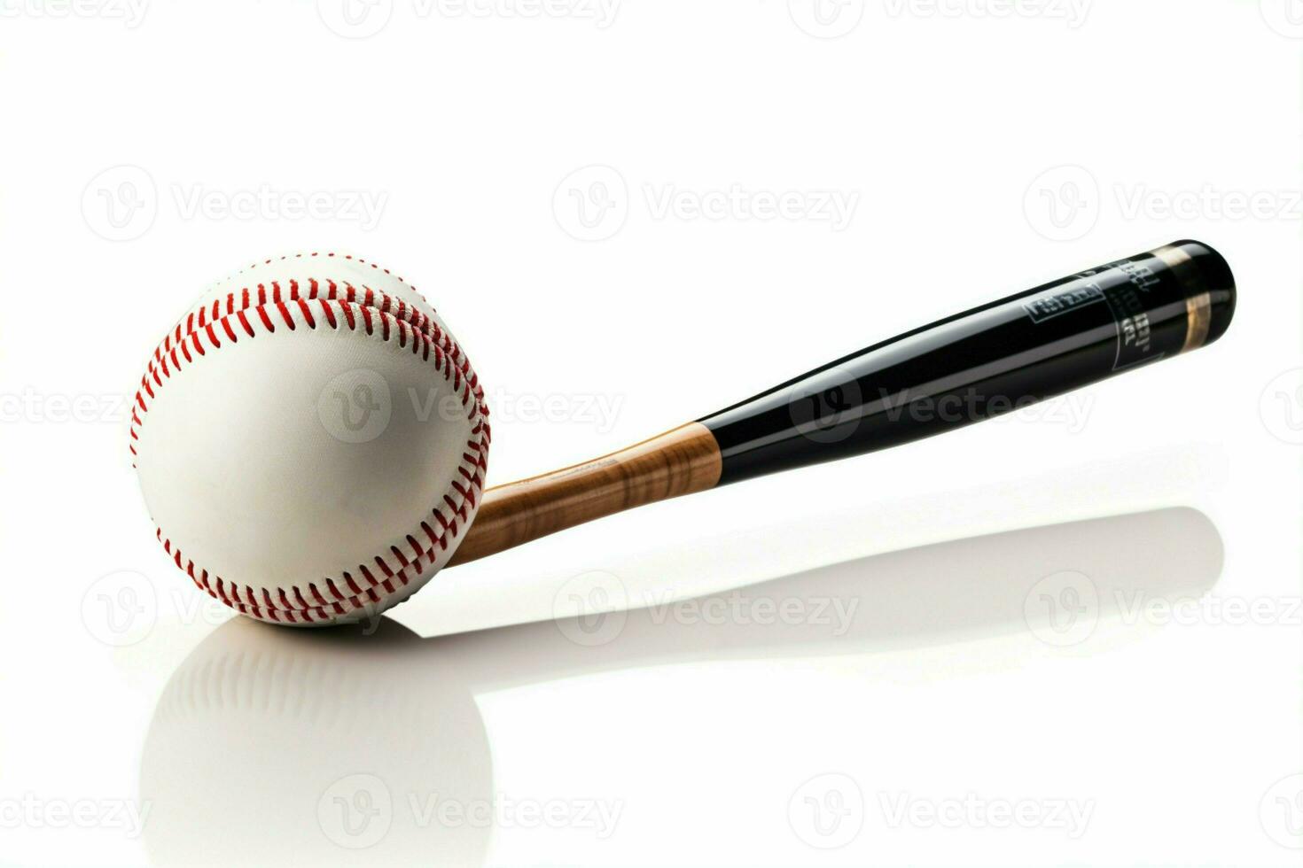 AI generated Iconic sports duo Baseball bat and ball standing alone on white photo