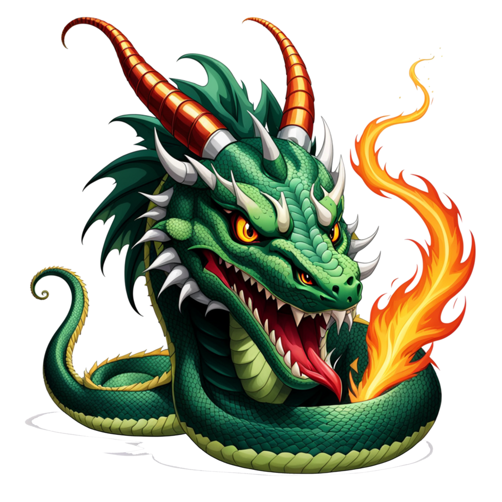 AI generated a green dragon with sharp fangs png