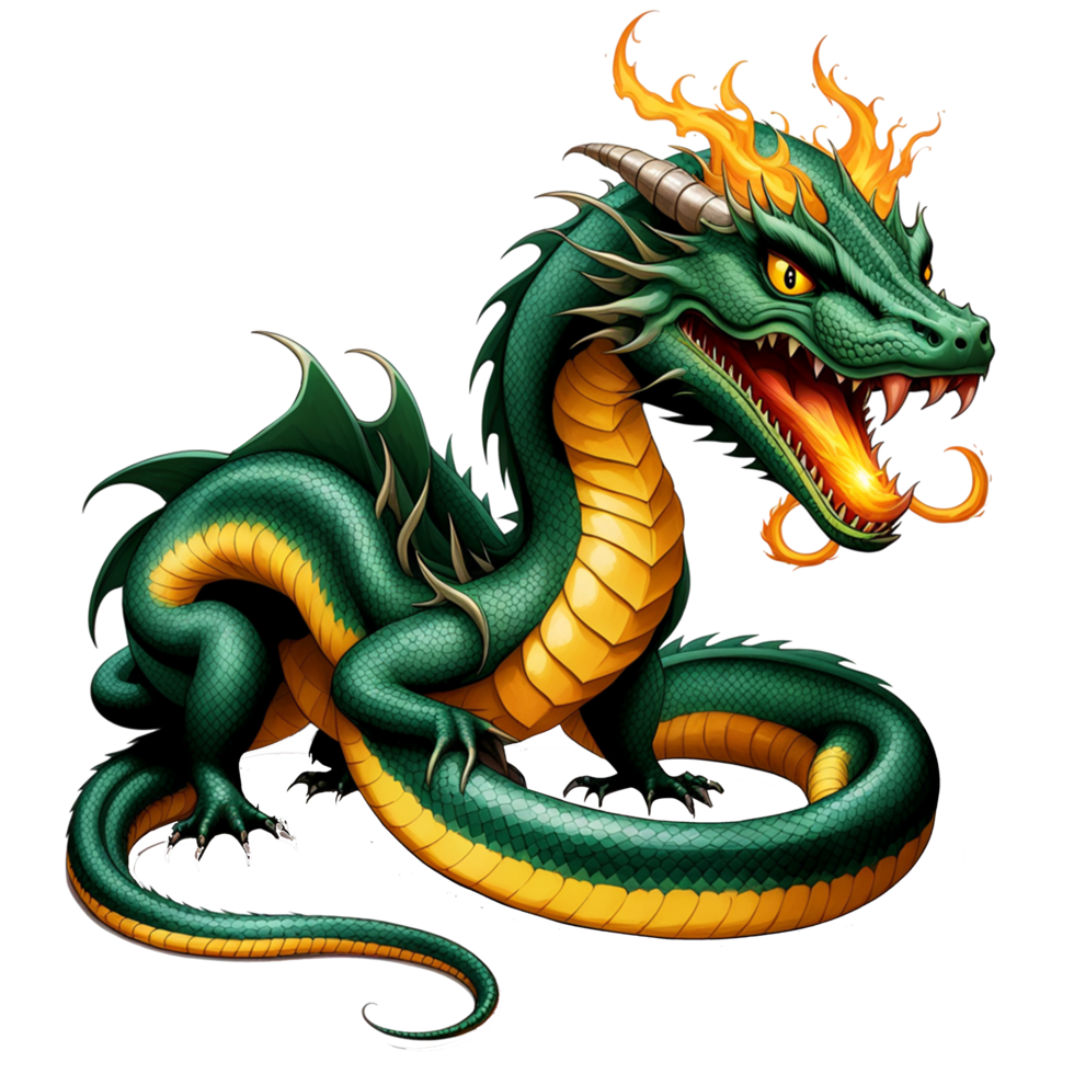 AI generated a green dragon with sharp fangs png
