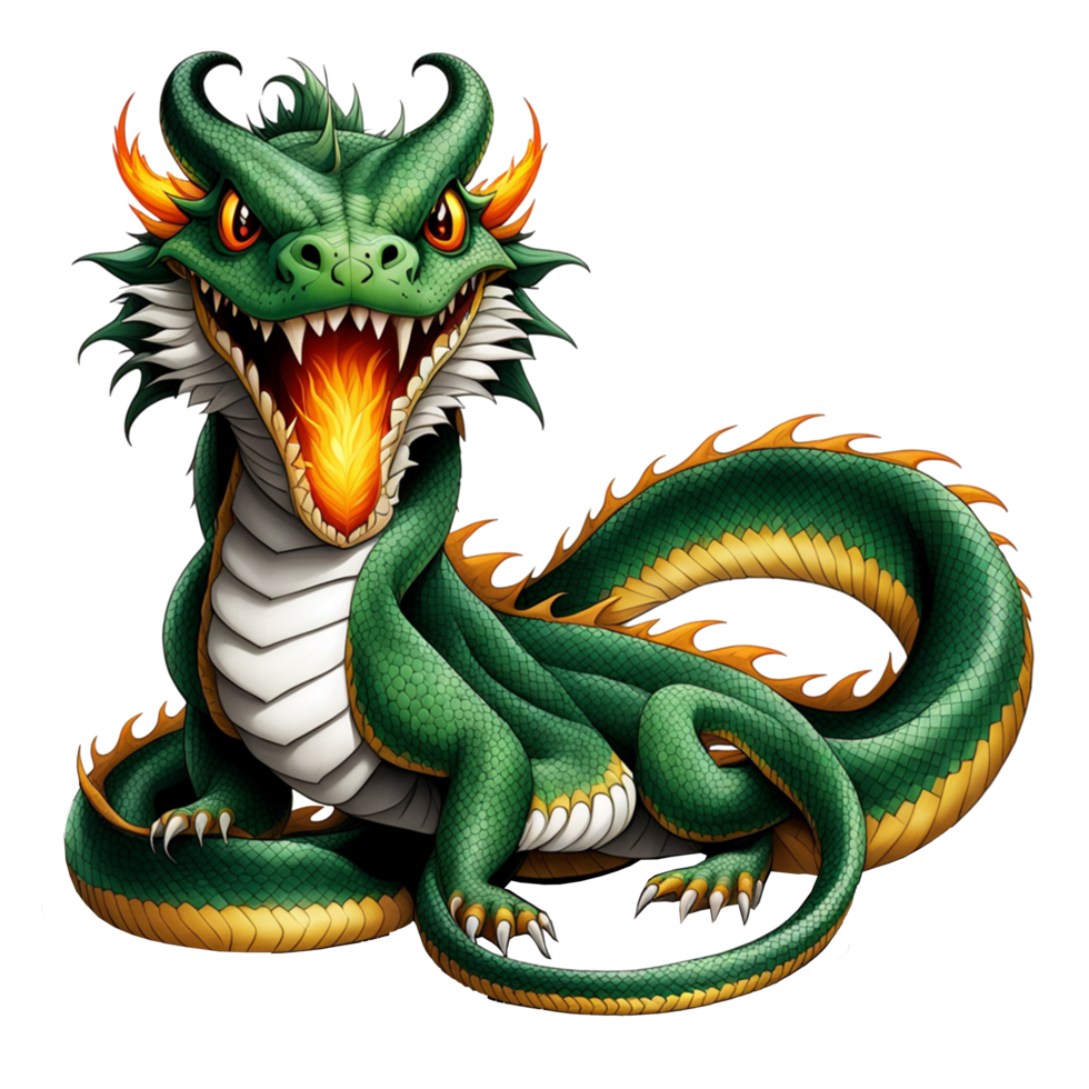 AI generated a green dragon with sharp fangs png