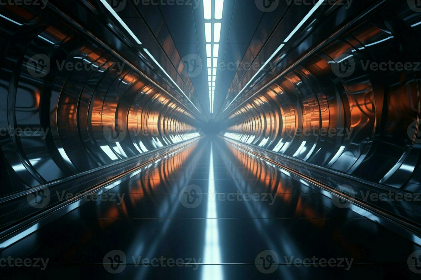 AI generated Metallic elegance in a futuristic technology tunnel with a shimmering finish photo