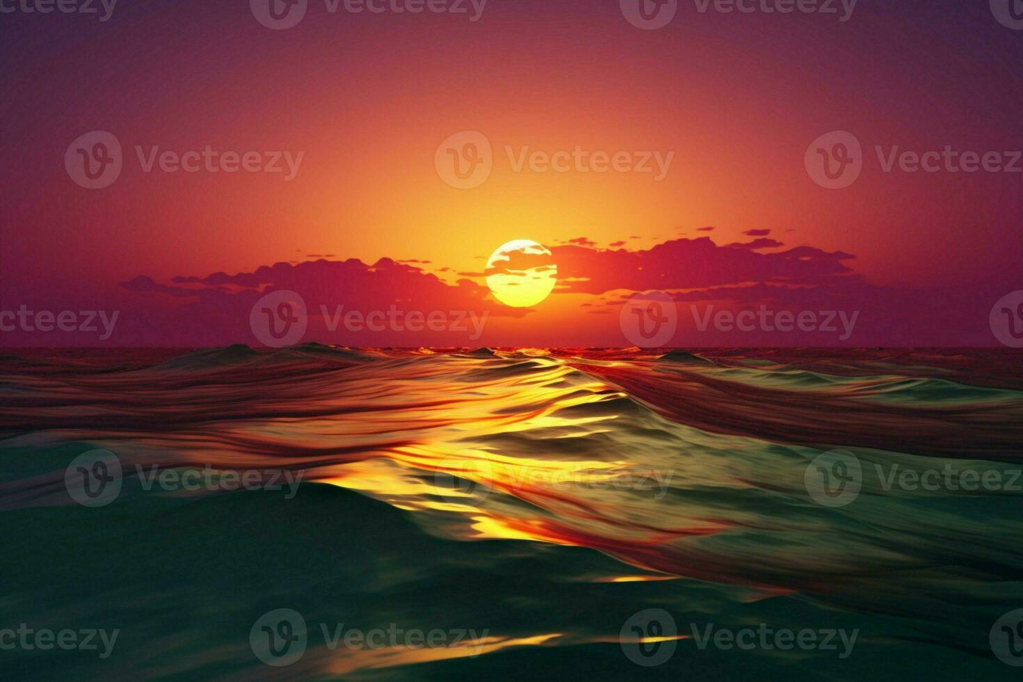 ai generado puesta de sol serenidad colores mezcla terminado el calma superficie de el mar foto