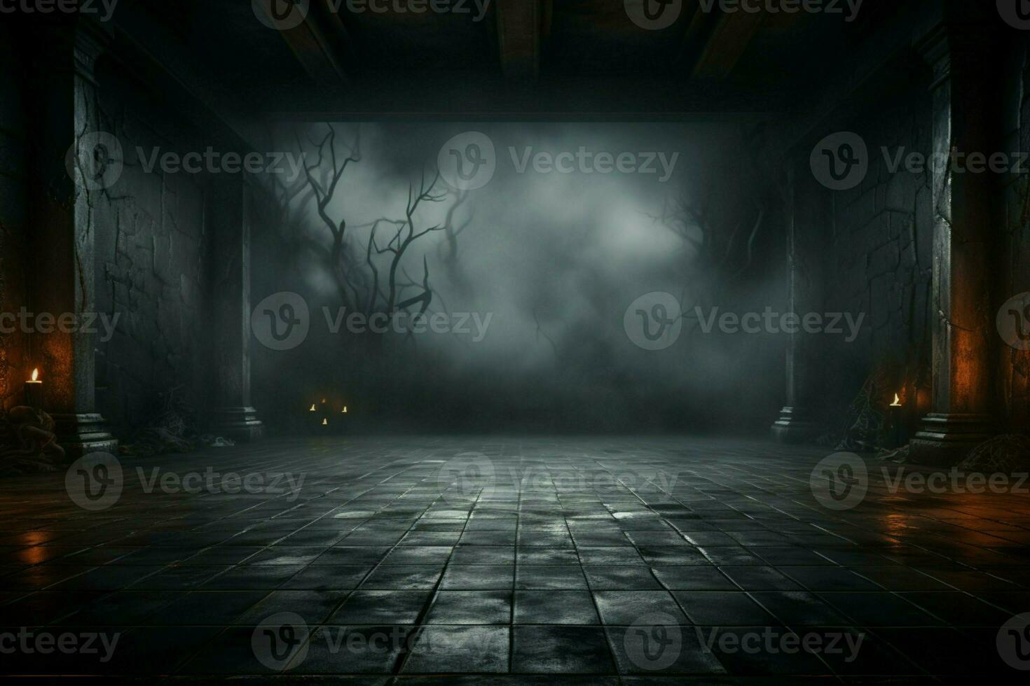 AI generated Eerie Halloween ambiance Dark horror background featuring vacant wooden planks AI Generated photo