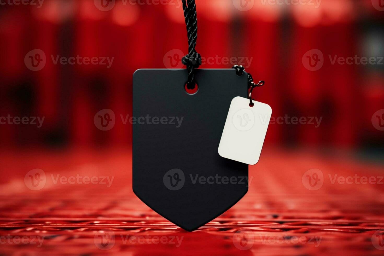 AI generated Black Friday concept Red price tag on smooth wavy cloth photo
