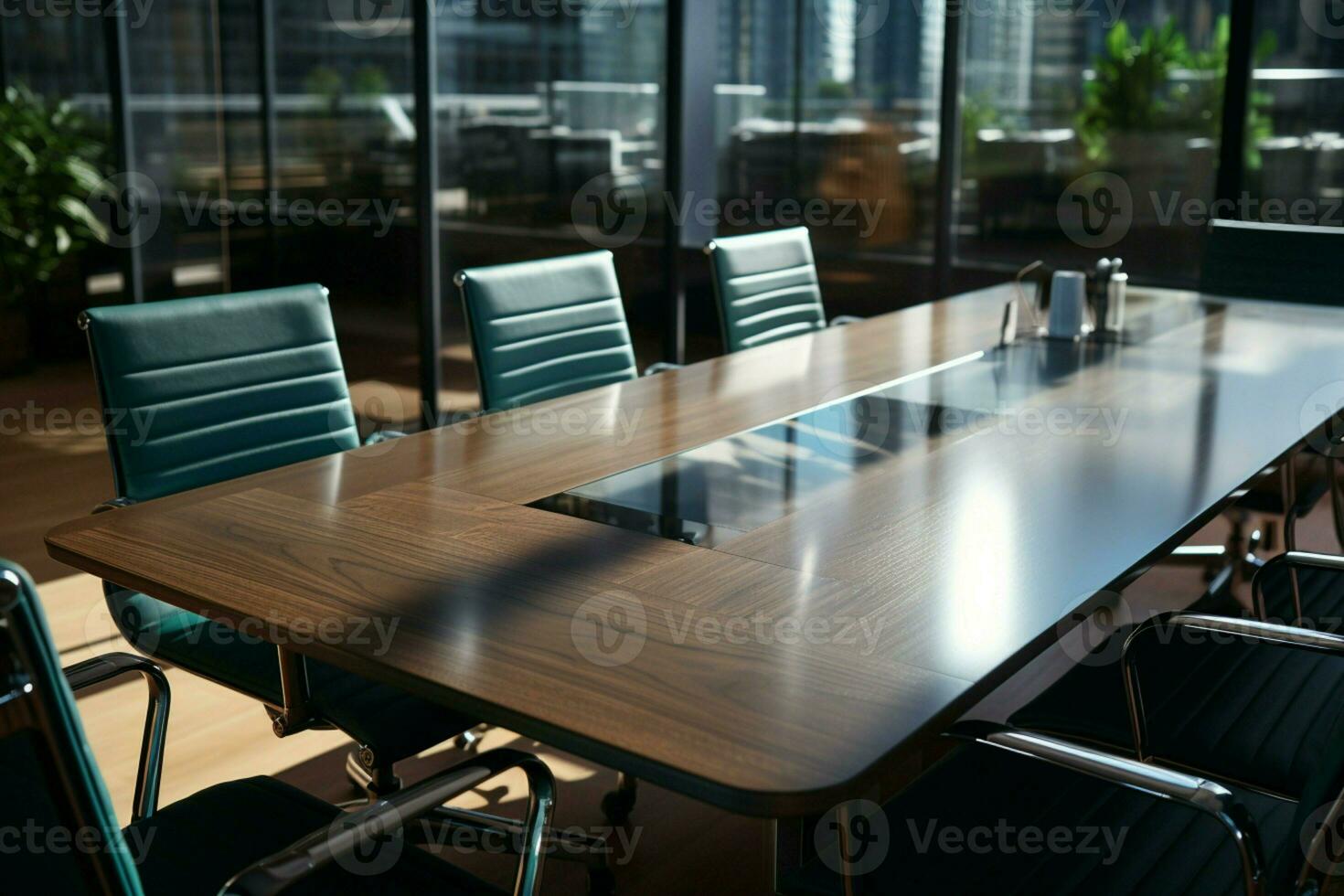 AI generated Modern conference room in office, ideal for business negotiations photo