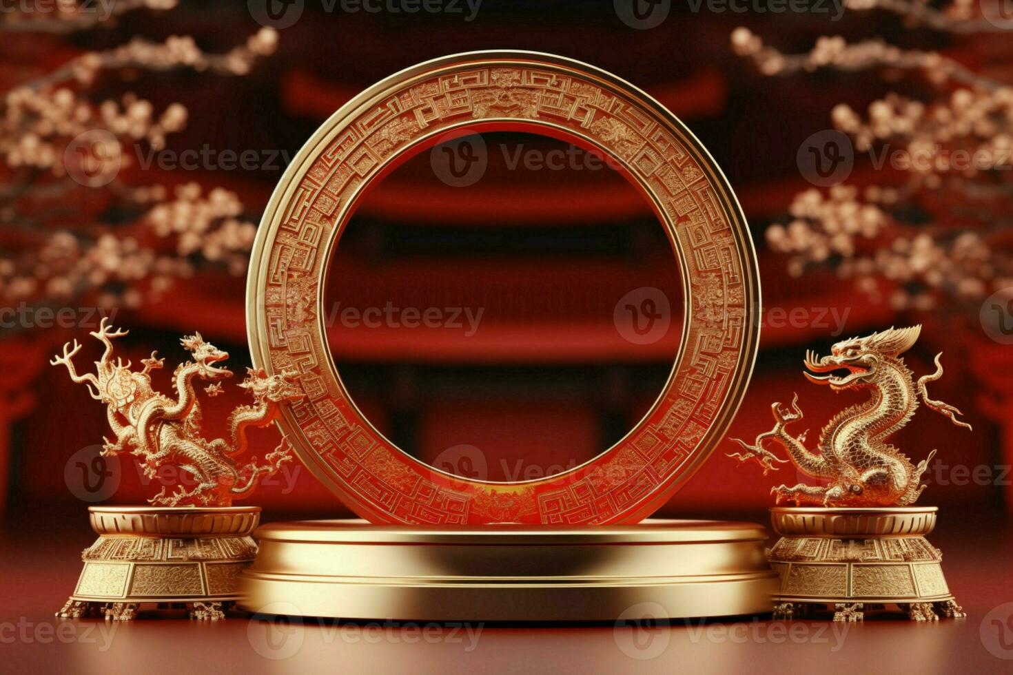 AI generated Elegant 3D banner with Chinese scripture, hanging cracker, festive coin photo