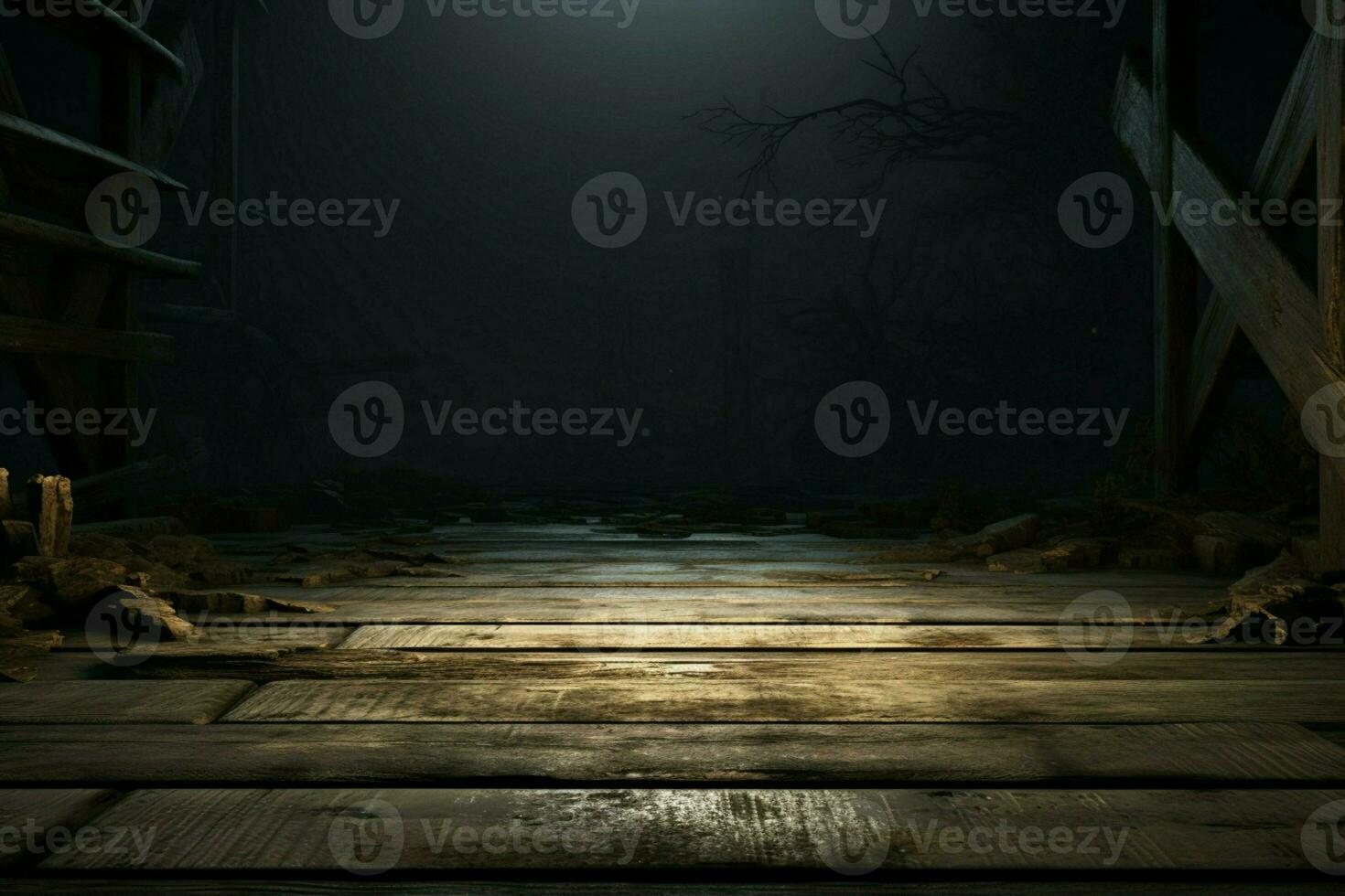 AI generated Eerie Halloween ambiance Dark horror background featuring vacant wooden planks AI Generated photo