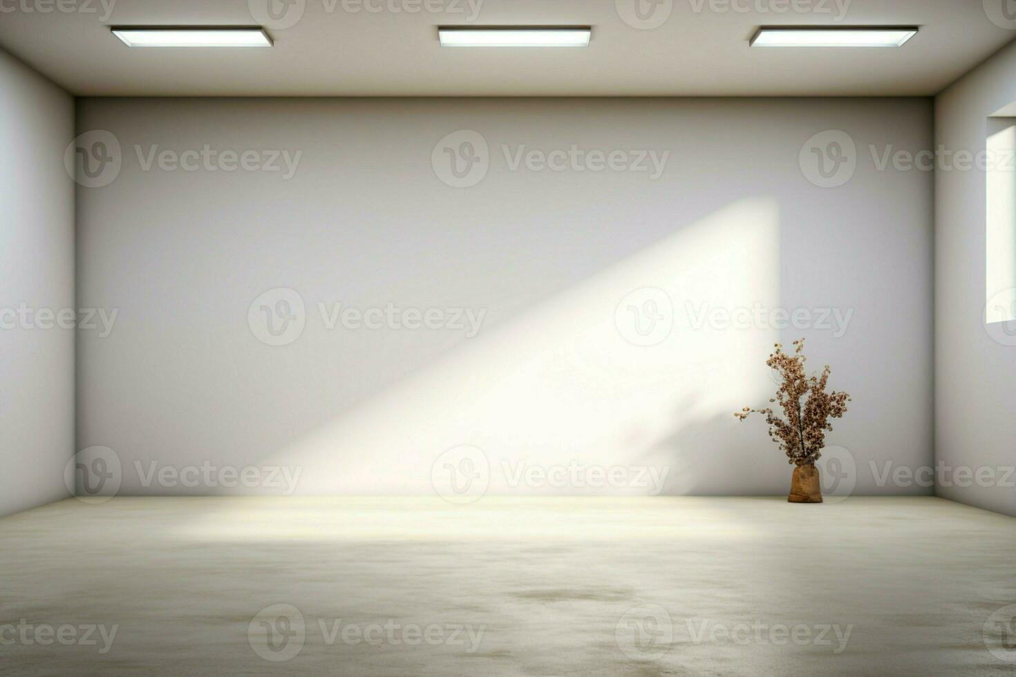 AI generated Top lit grace 3D rendered empty room exudes tranquility and simplicity photo