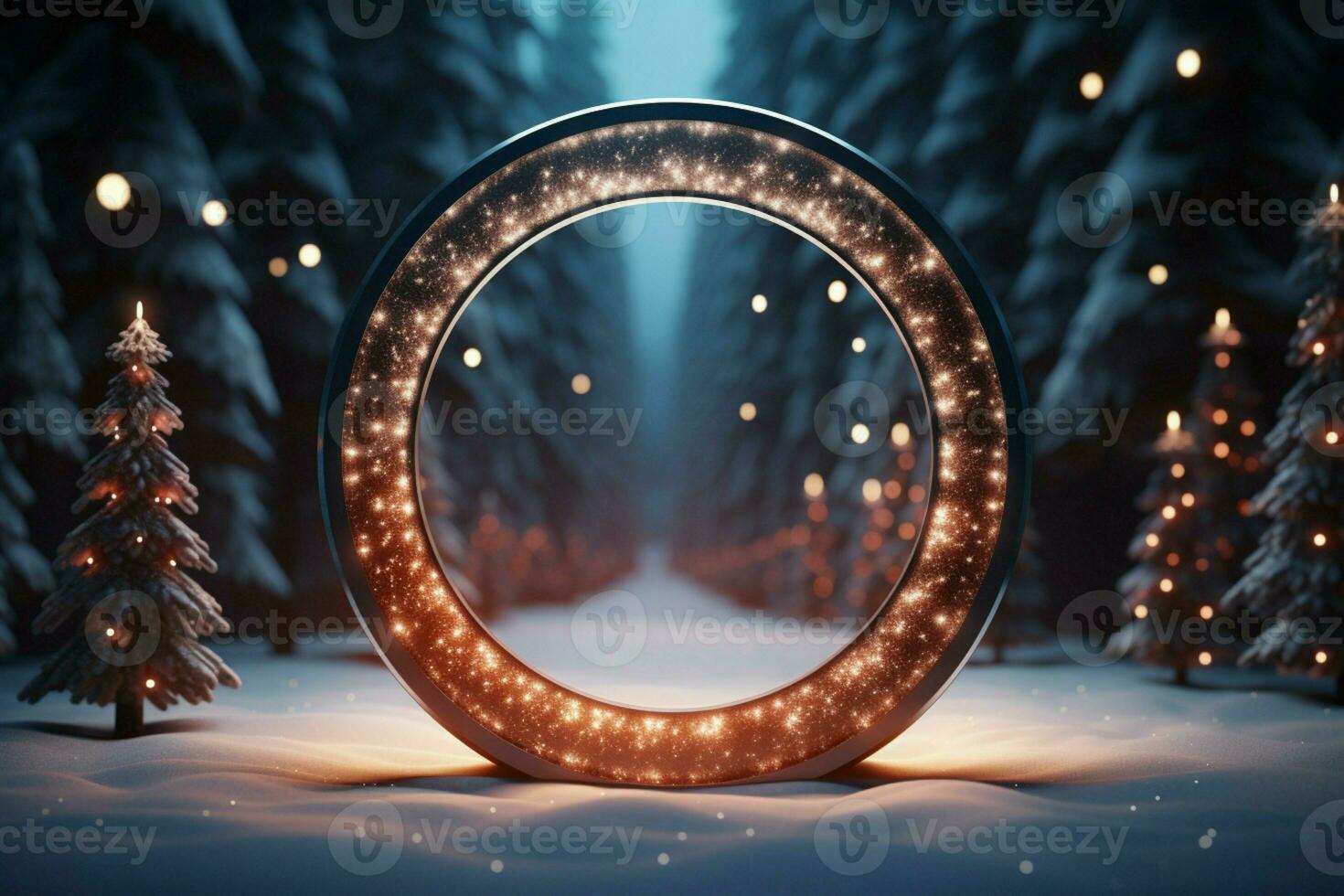 AI generated Elegantly designed 3D circle frame background perfect for Merry Christmas and Happy New Year AI Generated photo