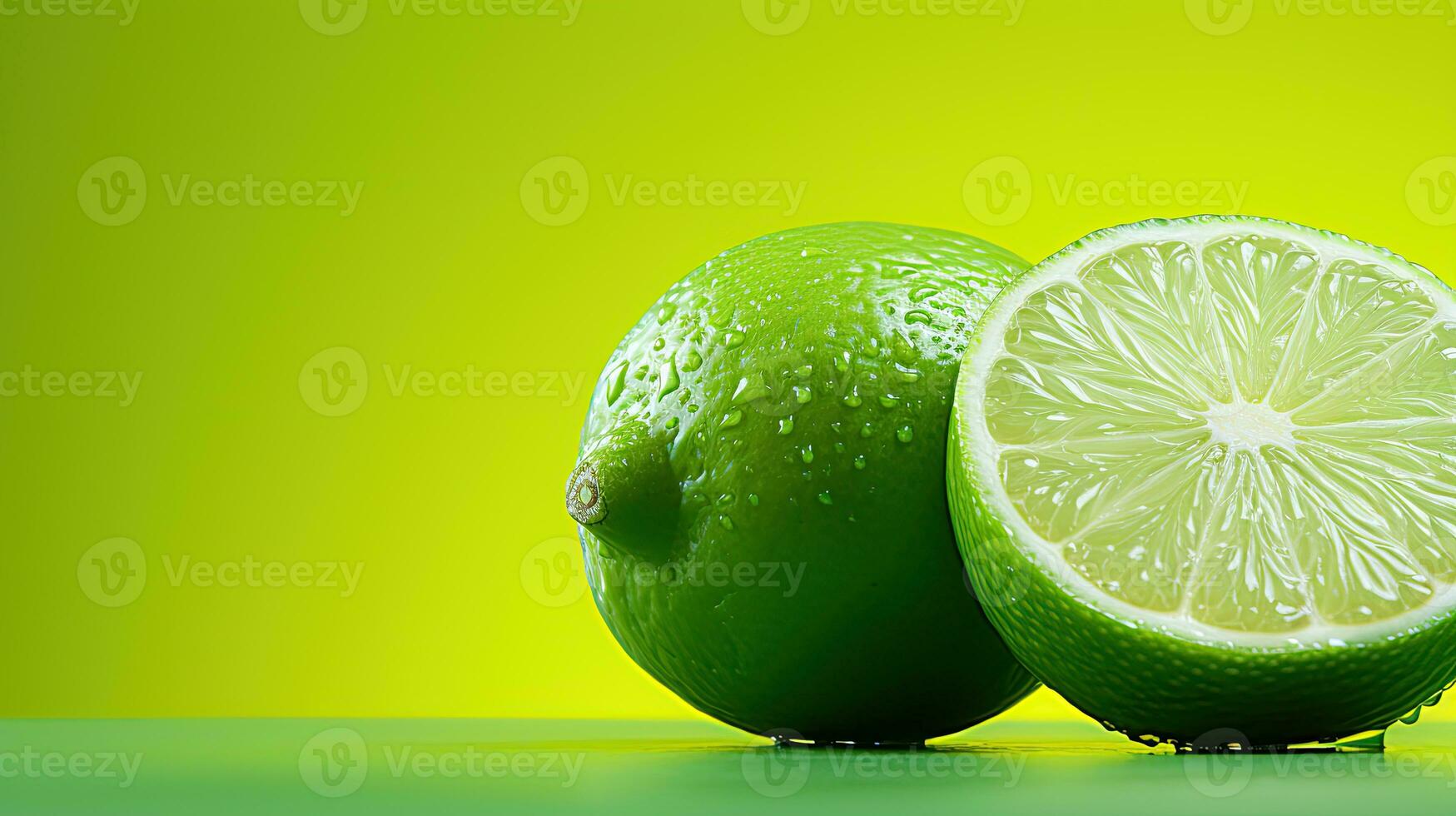 AI generated Lime Citrus Fruits. Close up shot of wet limes. Created with Generative AI photo