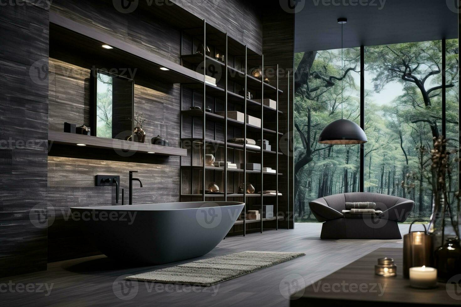 AI generated Bathroom with smooth surfaces and minimal design details, embodying a sense of streamlined elegance photo