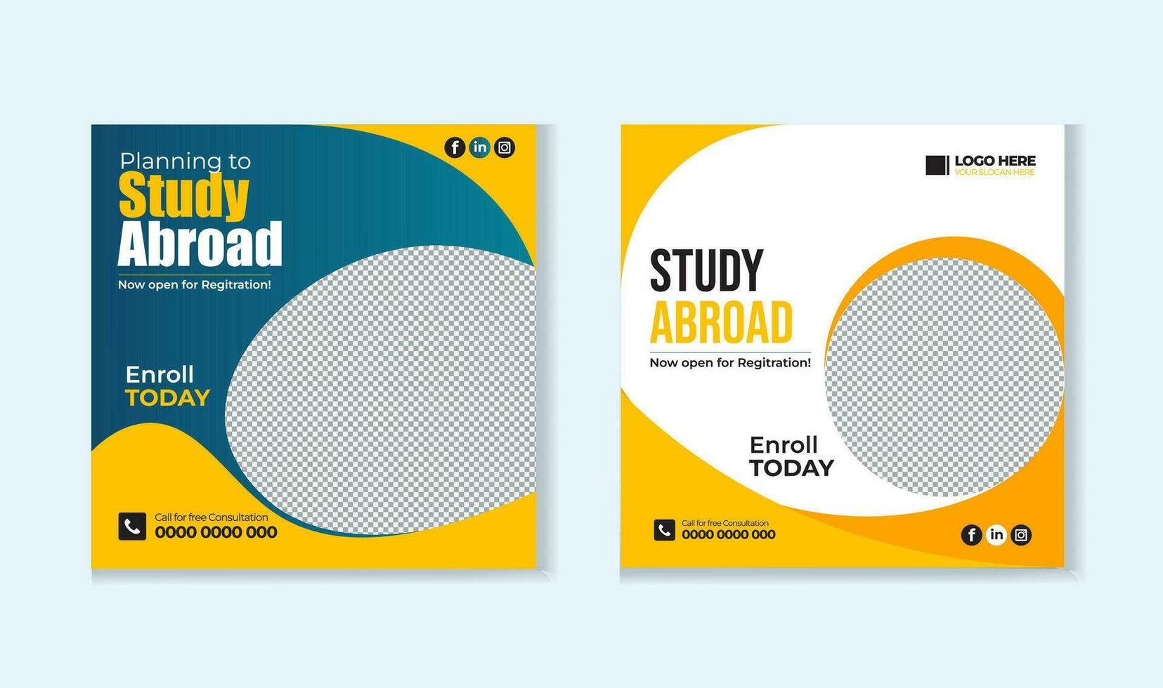 Study abroad social media post design template vector