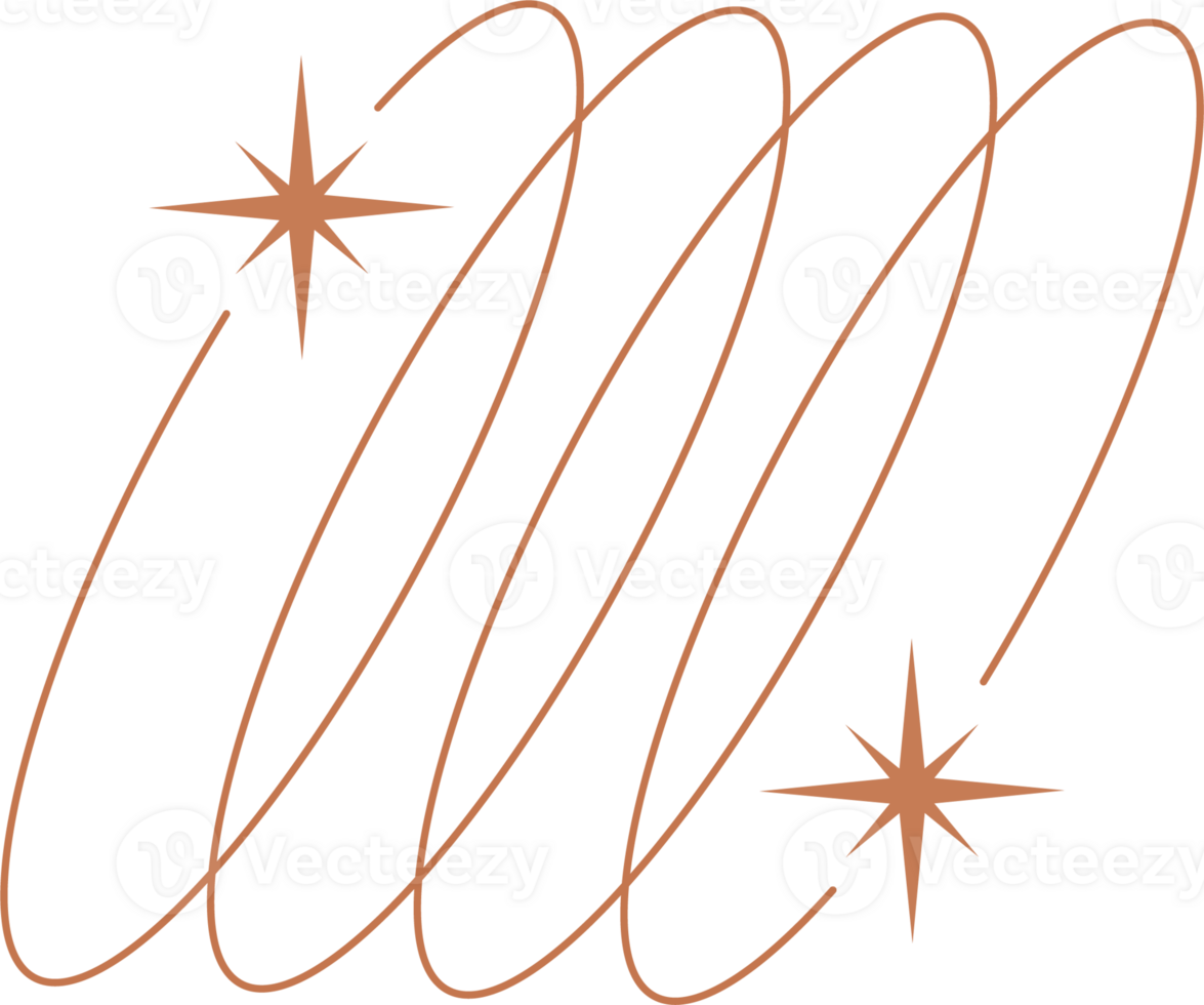 Aesthetic orbits shape. Outline minimal graphic element with stars. Abstract boho ovals with sparkles. Trendy geometric template for poster and story. png