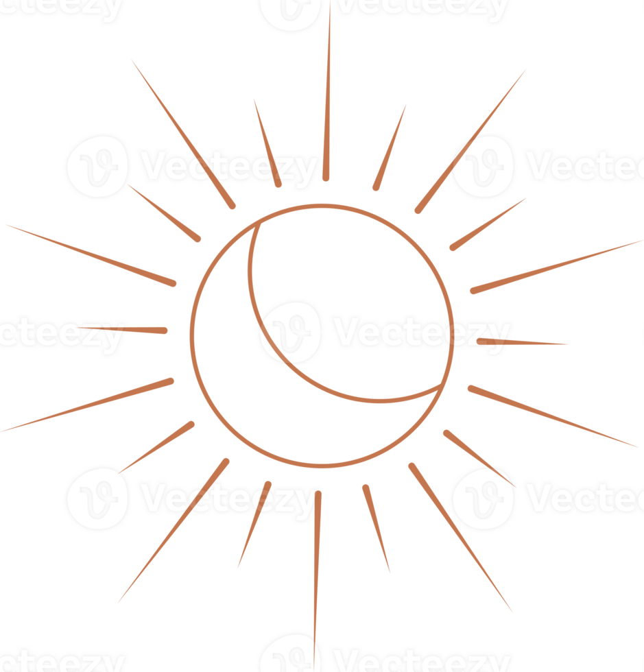 boho Sol logotipo. esboço boêmio lua com raios. mínimo Magia abstrato esboço ilustração. ioga e astrologia símbolo. celestial tribal ilustração png
