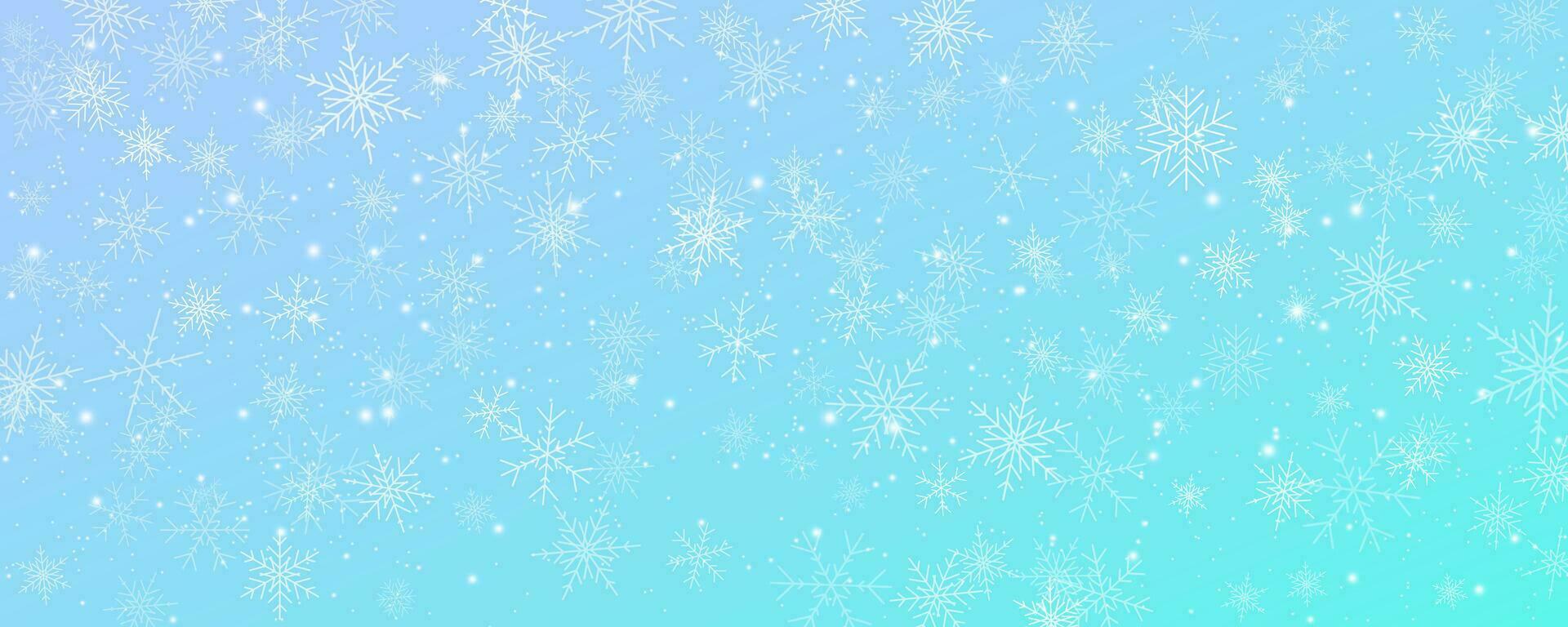 copos de nieve invierno Navidad vector antecedentes. azul y blanco escarcha cielo. degradado frío tormenta de nieve paisaje.