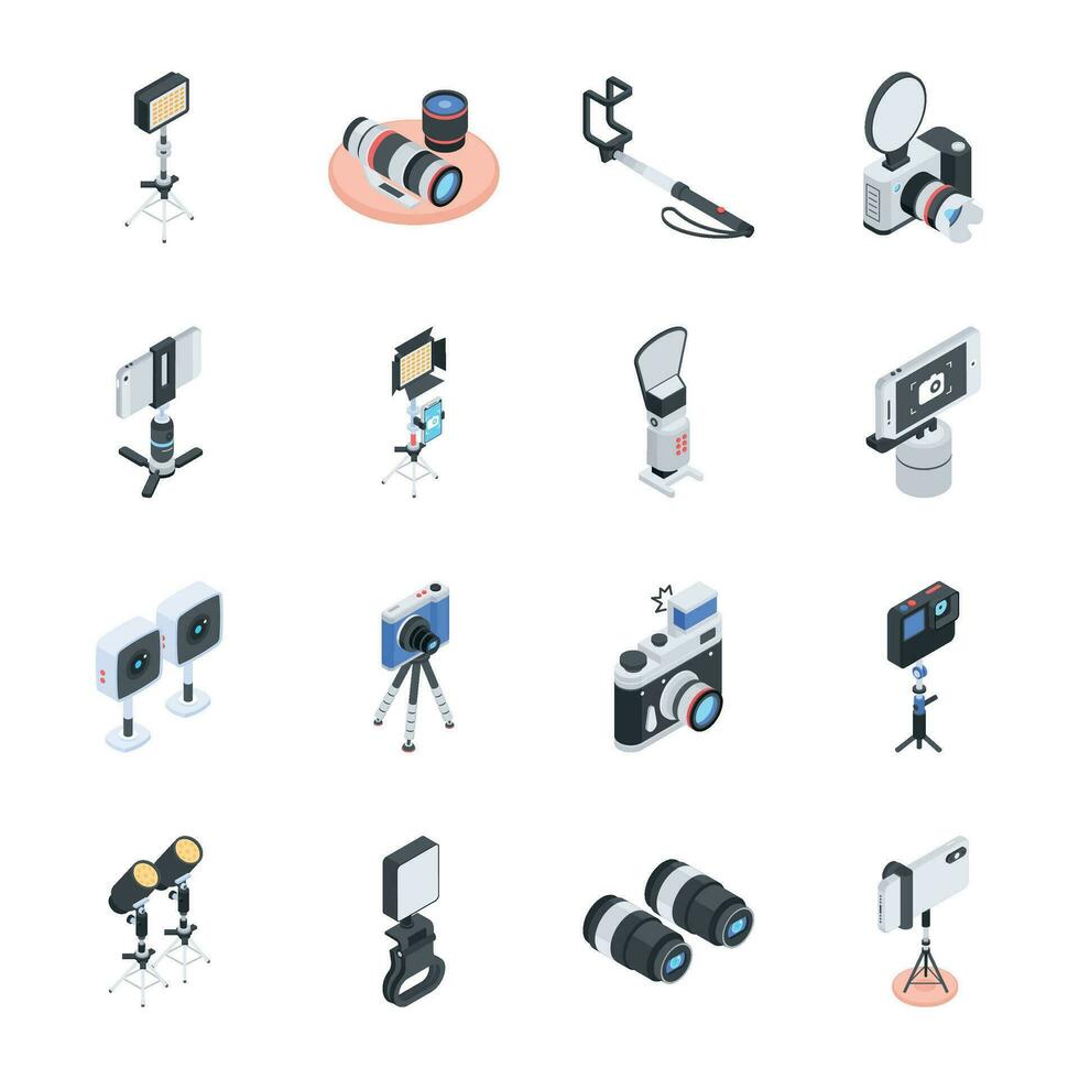 Photography Accessories Isometric Style Icons vector