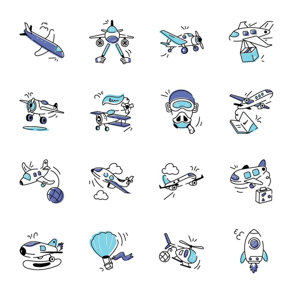 Modern Collection of Aviation Doodle Icons vector