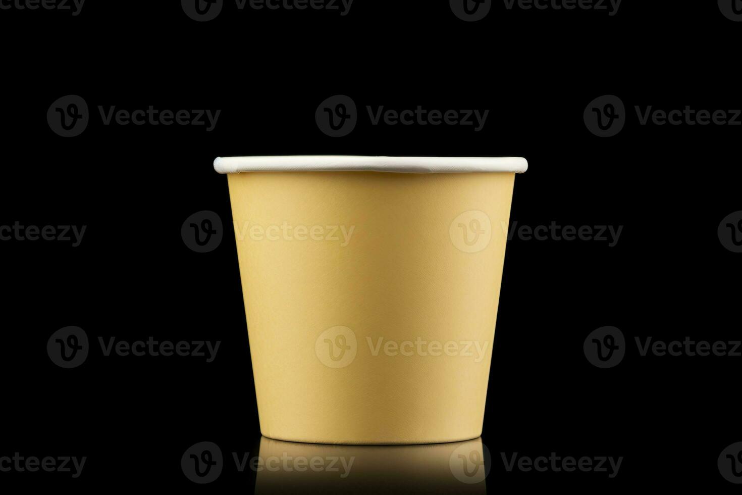 AI generated Side view yellow empty disposable paper fast food cup isolated on black background. Generative AI photo