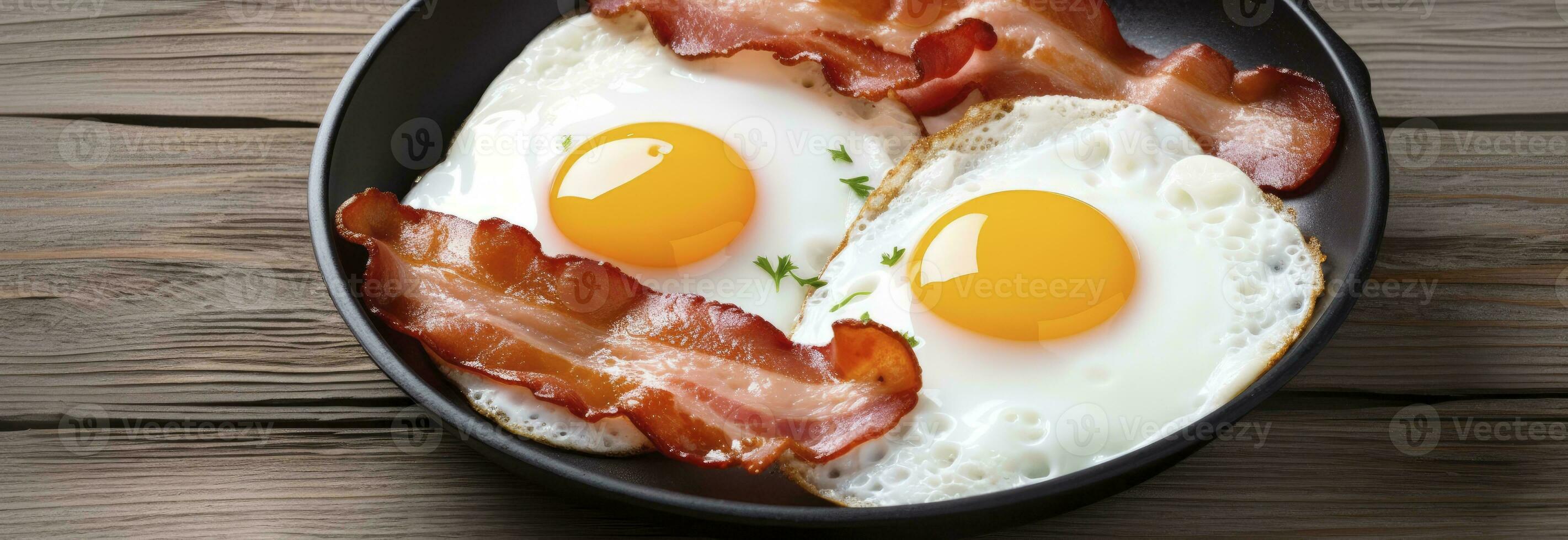 AI generated Fried eggs and bacon. AI Generated photo