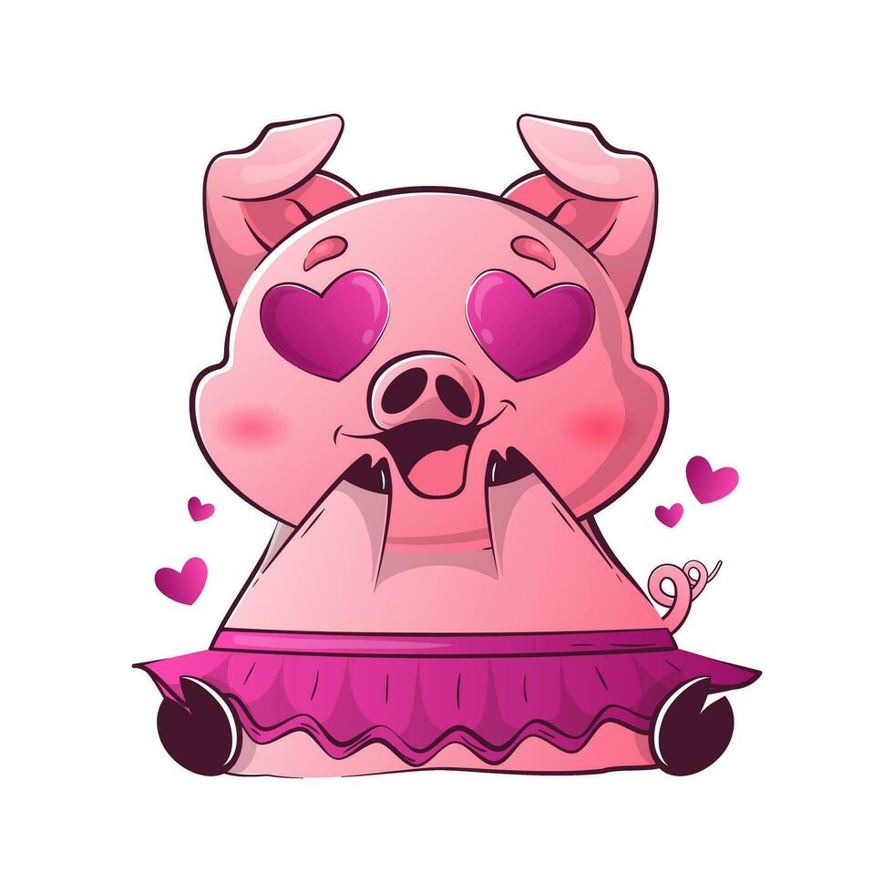 kawaii cerdo con en forma de corazon ojos es en amor. linda animales para San Valentín día vector