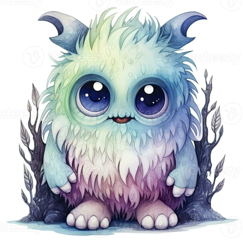 AI generated Watercolor cute monster on white background. AI Generated photo