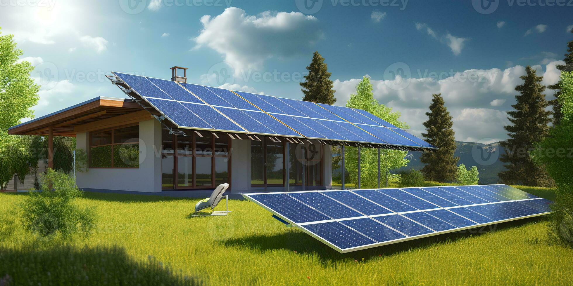 ai generado fotovoltaica solar paneles sostenible energía. un mini poder planta para un hogar. generativo ai foto