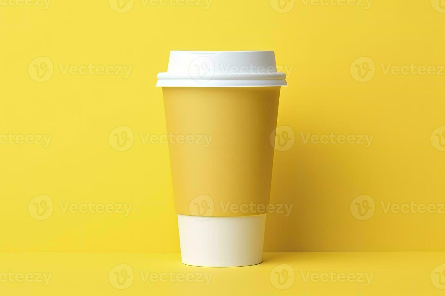 AI generated Blank coffee cup isolated on yellow background. AI Generated photo