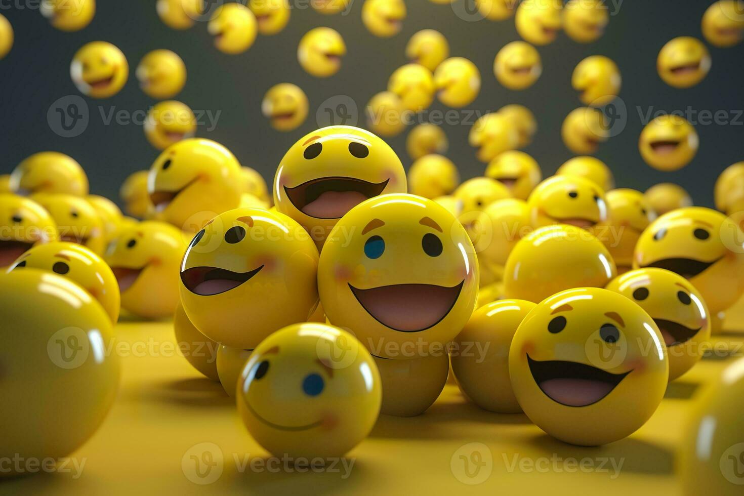 AI generated Happy and laughing emoticons 3d rendering background, social media and communications concept. AI Generative photo