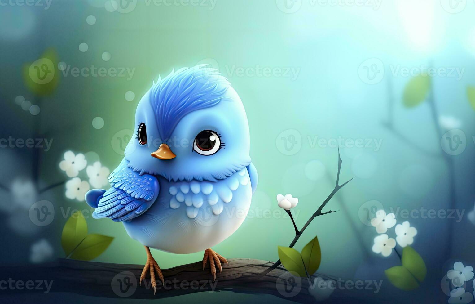 AI generated Cute little bird with a  nature background.  AI Generated. photo