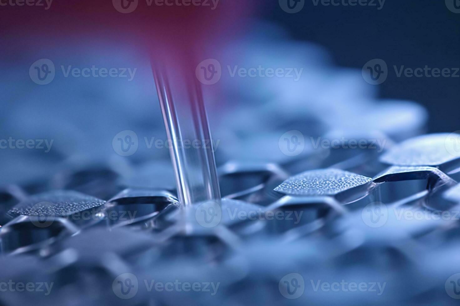 AI generated Macro shot of doctor tip and plastic plate for immunosorbent assay. AI Generated photo
