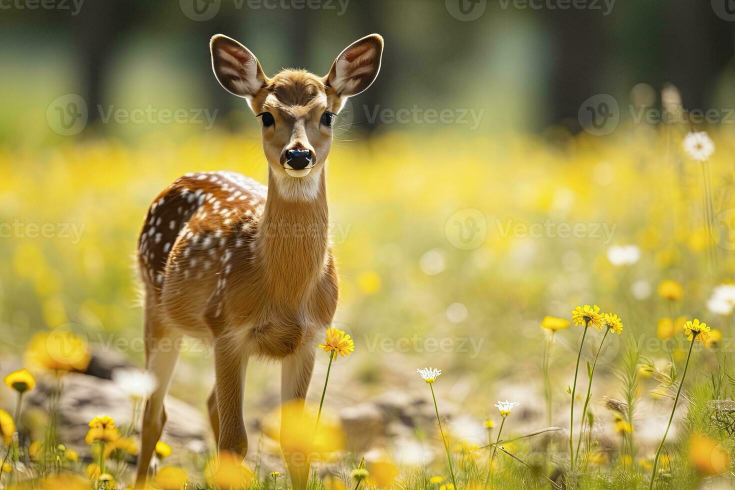 AI generated Female roe deer with beautiful flower. AI Generated photo