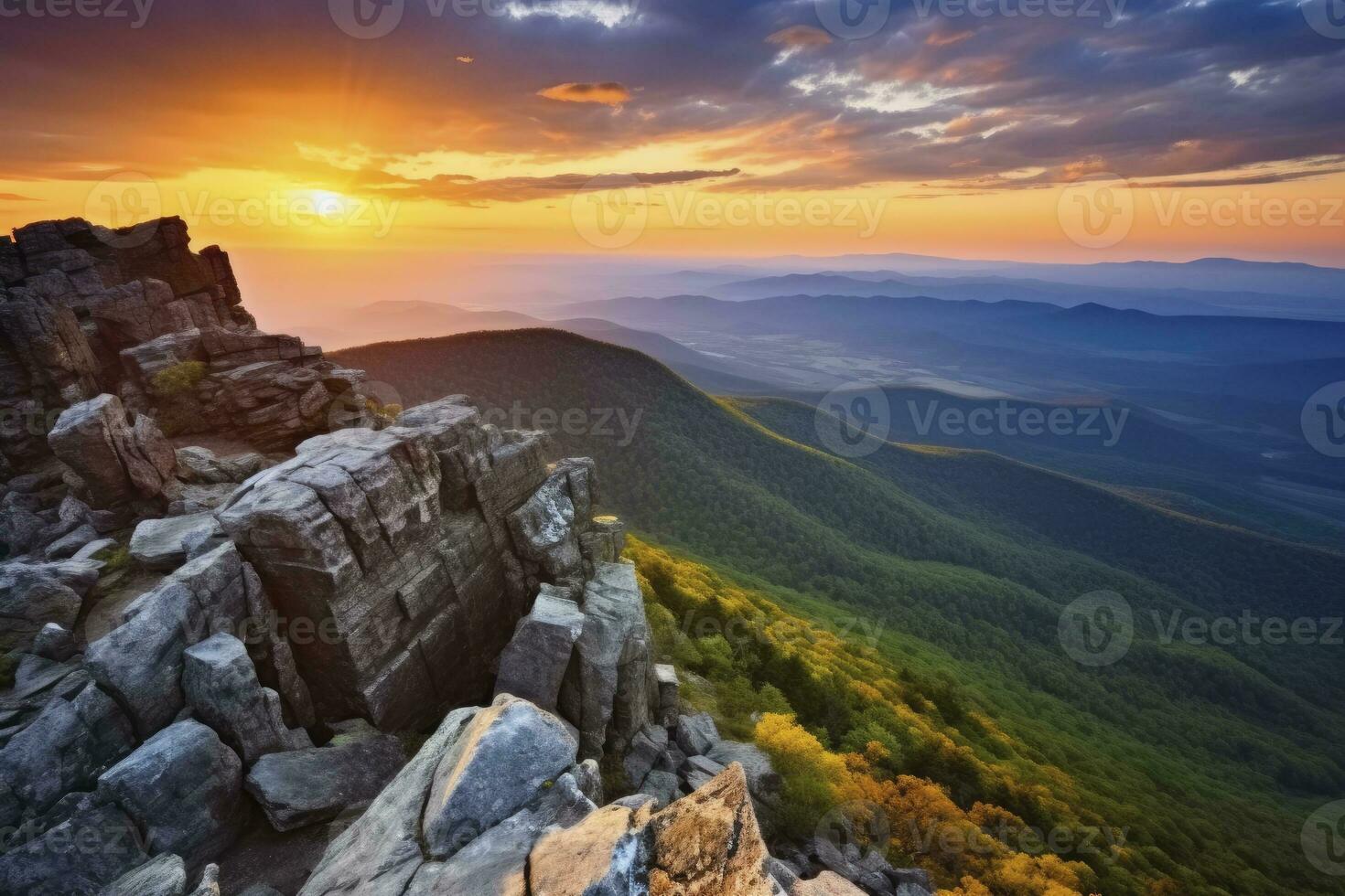 AI generated Sunset on Stony Man Mountain. AI Generated photo