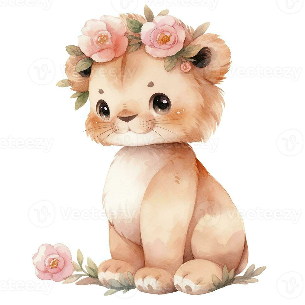 AI generated Watercolor Baby Lion. AI Generated photo