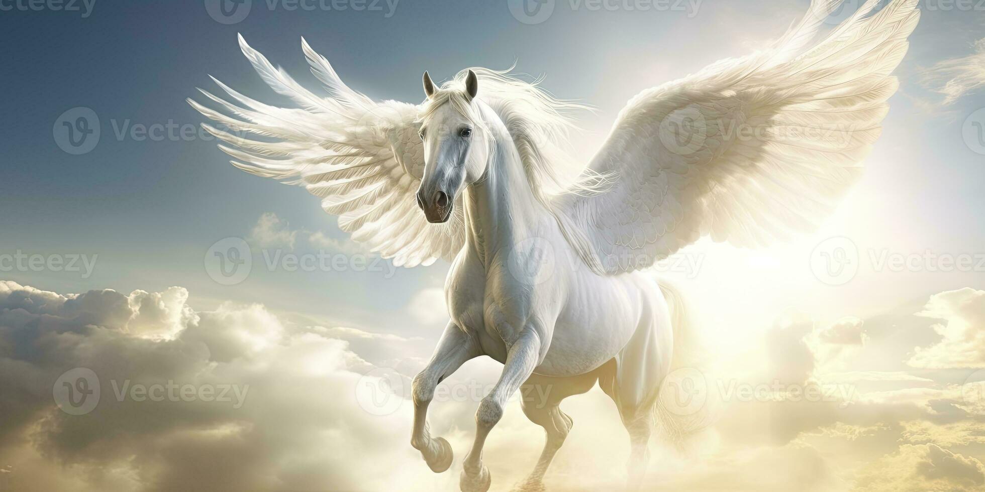 AI generated A white horse with wings. AI Generated photo