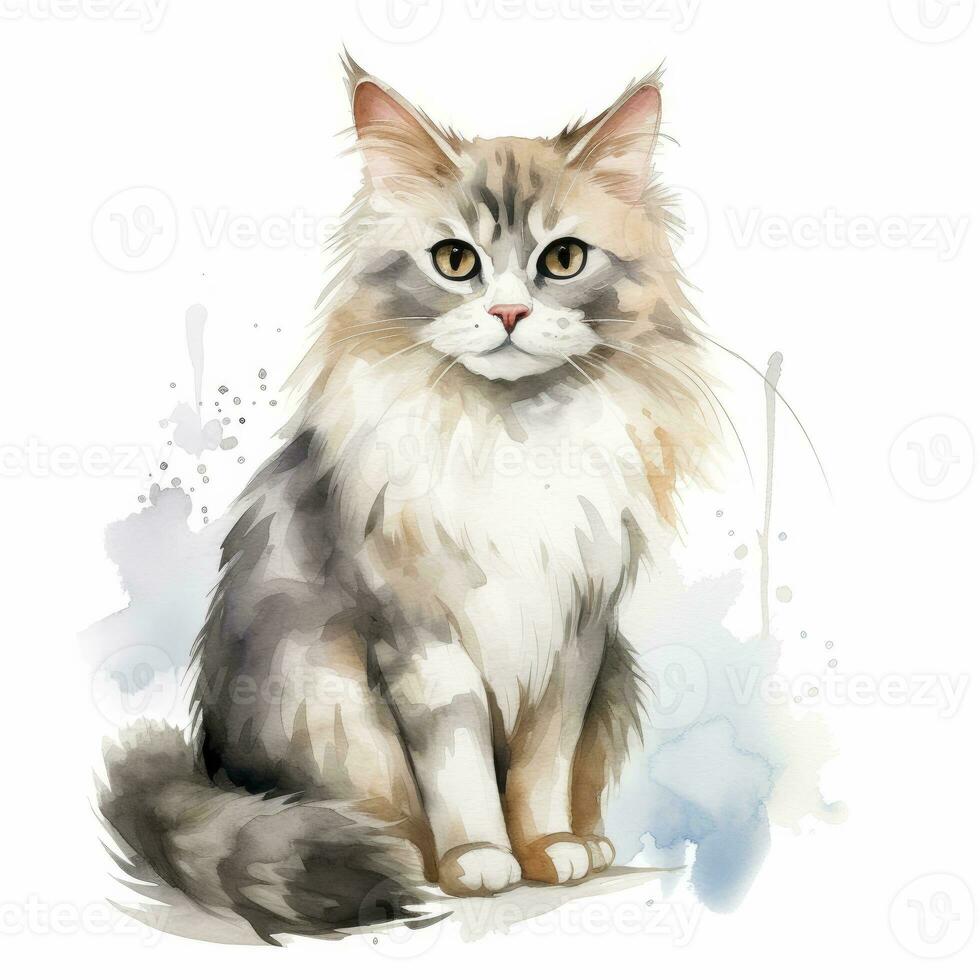 AI generated Watercolor cat clip art on white background. AI Generated ...