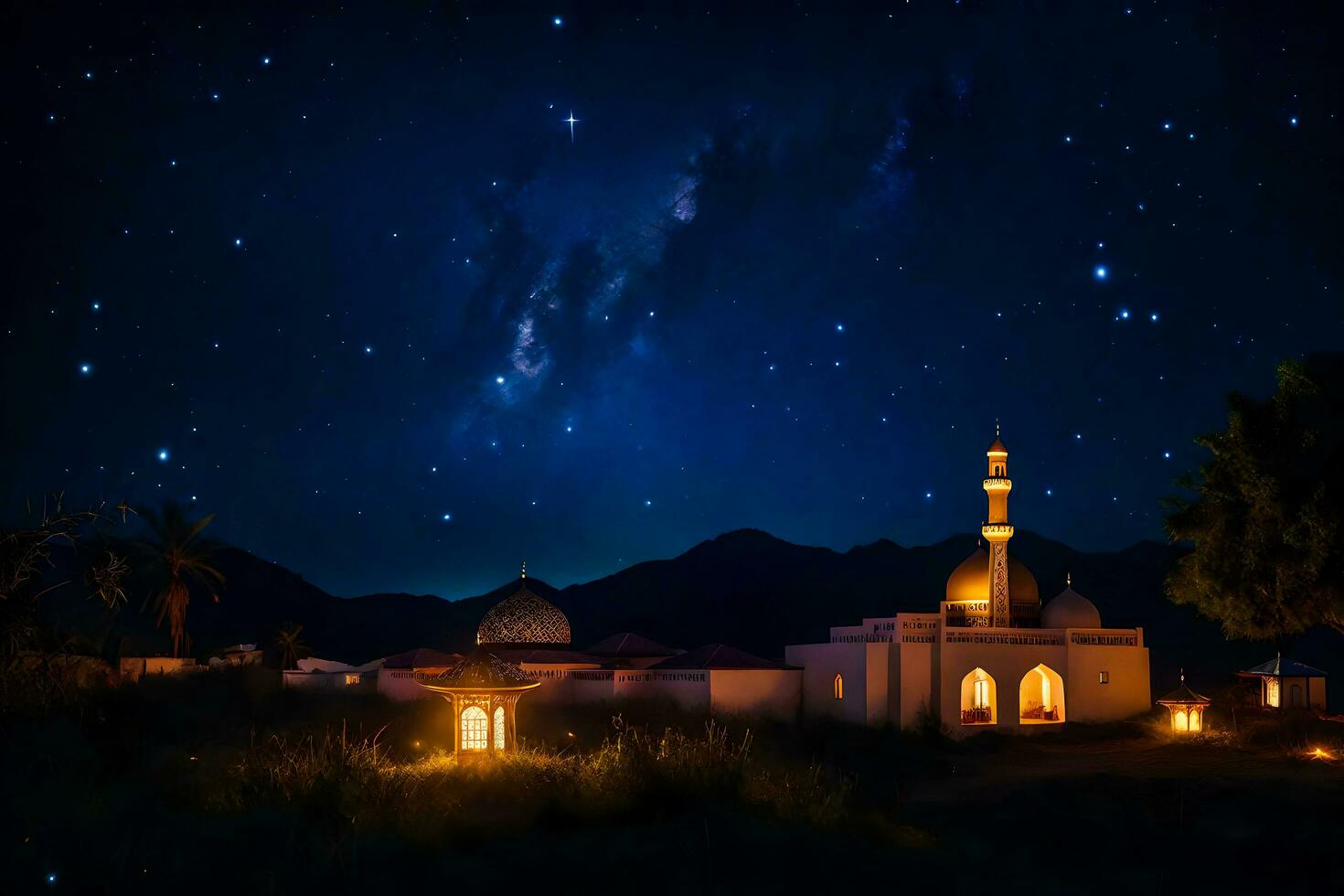 AI generated Ethereal Nightfall Of Mosque Serenity under Starlight photo